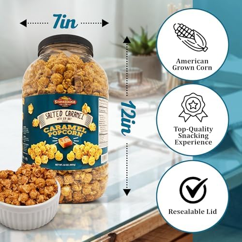 Stonehedge Farms Salted Caramel Flavored Popcorn | 32 oz Large Tub | Perfect for Holidays and Christmas | Bulk Gourmet Popped Sweet Snacks | Pop Corn Gift