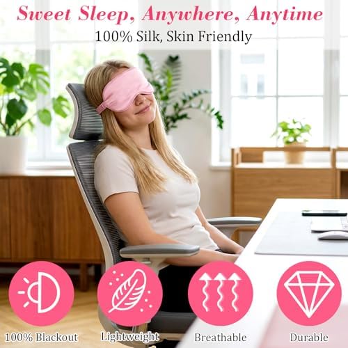 3 Pcs Sleep Mask, Block Light Eye Sleep Shade Cover Silk Eye Mask for Night Sleeping Office Travel Suitable for Men Women (Pink/Black/Dark Blue)