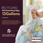 PAMI Recycling Tall Kitchen Drawstring Trash Bags- Extra-Strong Plastic Garbage Bags- Thick Trash Can Liners For Kitchen & Outdoor Bins- 2ft x2ft Unscented Trash Bags (13 Gallon – 60 Count – Clear)