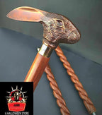 Copper Antique Bunny Head Handle Metal Jackrabbits Foldable Brass Handle Victorian Wooden Walking Stick Cane Ideal Vintage Gift Men Women Father/Mother