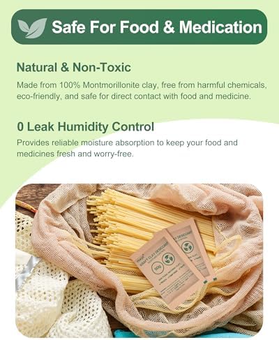 2 Gram (100 Pack) Kraft Clay Desiccants Packs, Premium Food Grade Desiccant - Rechargeable Moisture Absorbers for Food Storage, Electronics, 3D Filament & Safes