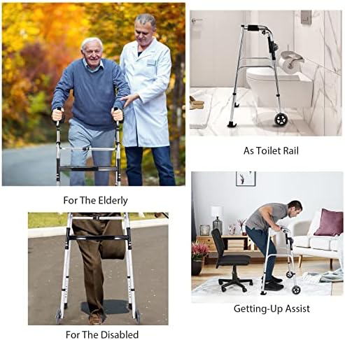 Goplus Walkers for Seniors, Foldable Standard Walker with 5’’ Wheels and Removable Padded Armrests 220lbs, Lightweight Walking Mobility Aid, Folding Platform Walker for Elderly, Handicap, Disabled