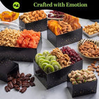 NUT CRAVINGS - Easter Dried Fruit & Mixed Nuts Gift Basket, Black Tower + Ribbon (12 Assortments) Food Arrangement, Healthy Snack Care Package, Kosher
