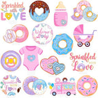 Donut Sprinkle Cupcake Toppers 48PCS Sprinkled with Love Baby Shower Decorations Donut Cupcake Picks Donut Theme Party Cake Decorations for Welcome Baby Party Supplies