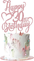 Rose gold Glitter Happy 30th Birthday Cake Topper - 30 Anniversary/Birthday - Hello 30, Cheers to 30 Years,30 & Fabulous Cake Topper Party Decoration