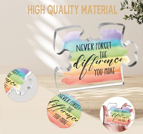 Thank You Gifts for Coworker Employee, Engraved Acrylic Block Heart Puzzle with Gift Box, Never Forget The Difference You Make Sign, Going Away Gift, 3.9 x 3.3 Inch Engraved Acrylic Keepsakes - PT14
