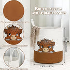 Honeydak Highland Cow Laundry Basket Brown Tall Cotton Rope Laundry Hamper Large Nursery Storage Basket for Toy Clothe Bathroom Bedroom Organization Decor, 15 x 17.7 Inches
