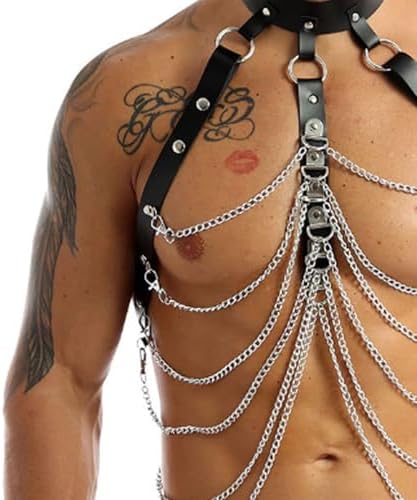 Men's Harness Belt Costume, PU Leather Body Chest for Men Sexy Punk Body Harness Belt, Adjustable Buckle Clothes Outfits, Nightclub Cosplay Clubwear bongage