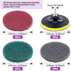 Swpeet 16Pcs 5Inch 3 Different Color Scrubbing Pads Drill Powered Brush Tile Scrubber Scouring Pads Cleaning Kit, Abrasive Buffing Pads Replacement with 1 Pcs Hook Attachment for House Cleaning