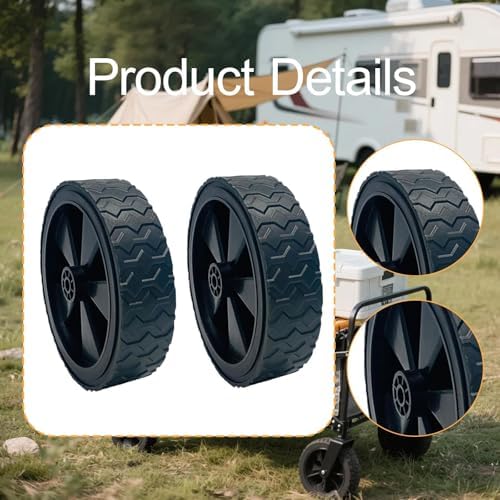 2 Pieces Replacement Wheels 5 Inch Hand Truck Wheels Heavy Duty Rubber Bearing Solid Pp Construction Suitable for Snow Blowers Garden Carts