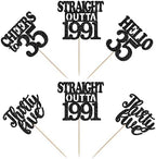 36Pcs Happy 35th Birthday Cupcake Toppers Black Thirty Five Straight Outta 1991 Cupcake Picks Hello 35 Cheers to 35 Years Birthday Cake Decorations for 35th Birthday Anniversary Party Decor Supplies