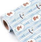 WRAPAHOLIC Bear Baby Boy Wrapping Paper Roll - Mini Roll - 17 Inch x 16.5 Feet - Teddy Bear, Toys and Blue Bow Wrapping Paper for Baby Shower, Newborn Celebration, Kids Birthdays, Gender Reveal