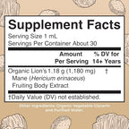 MaryRuth Organics Lions Mane Mushroom Supplement, Up to 1 Month Supply, Nootropic USDA Organic Lions Mane Extract Nervine Herbal Liquid Drops, Brain Health Non-GMO Vegan Alcohol Free Tincture, 1 Fl Oz