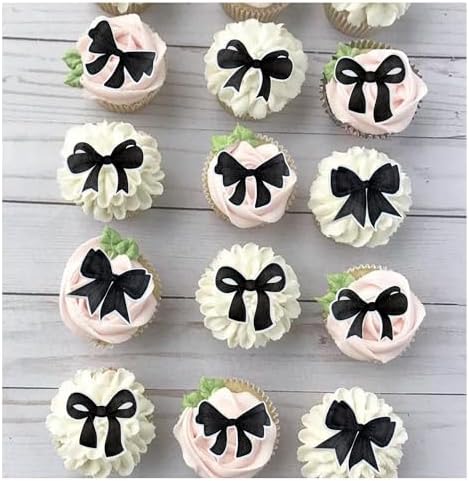 40pcs Edible Black Bowknot Cupcake Toppers Wafer Paper Bowknot Cake Dessert Picks Bowknot Drink Topper Baby Shower Princess Cupcake Toppers for Birthday Party Decoration Supplies