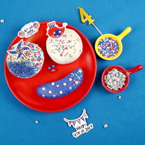 Edible Pearl Sugar Pearl for Cupcakes Cake Decorating, 160g/5.64oz, Red White and Blue Sprinkles, Silver Star Mix, Cake Decorations, Baking Party Holiday Supplies