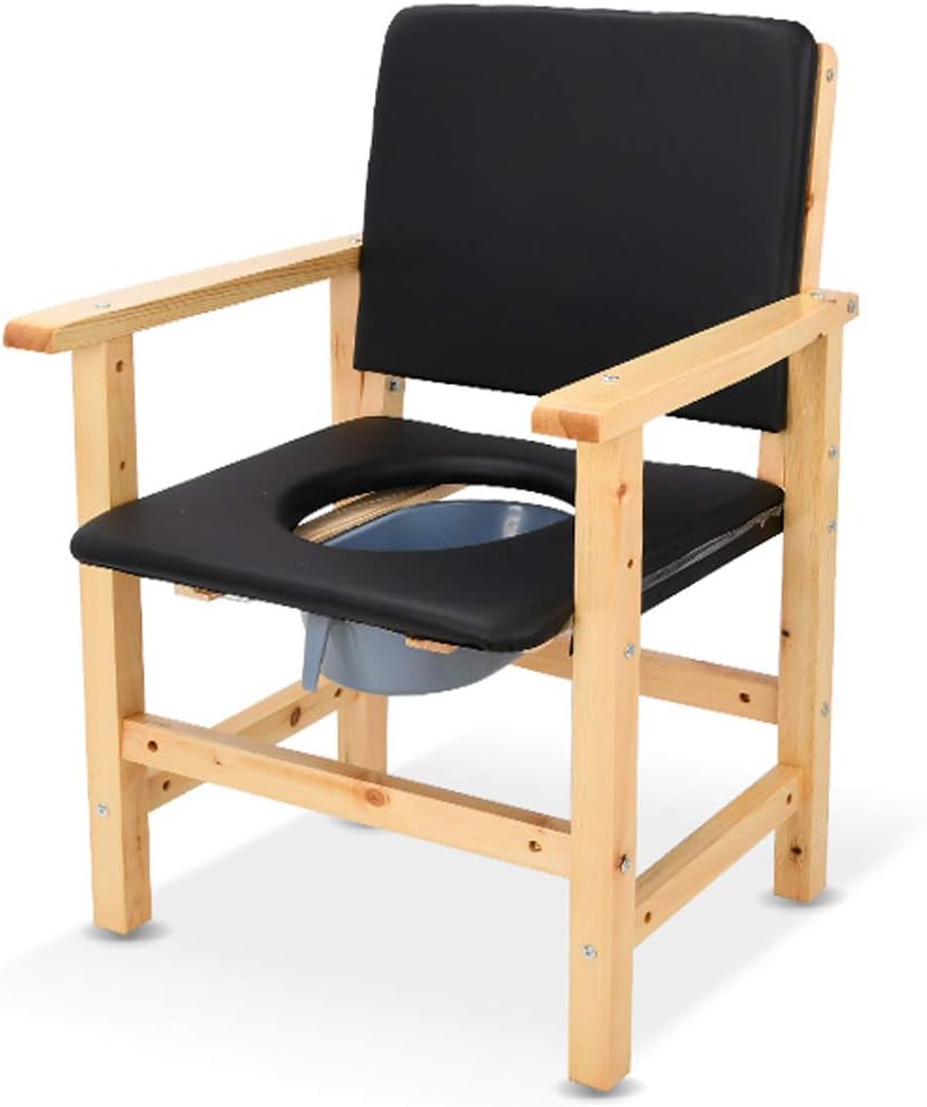 Elderly Comfortable Wooden Commode Chair, Bathroom Stool One-Piece, Elderly/Pregnant Woman Independence & Safety Aid