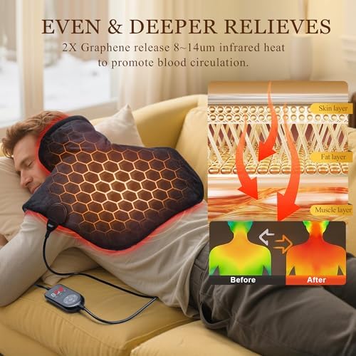 Neck and Shoulder Heating Pad: 2X Graphene Extra Hot Max 160℉ for Faster Deeper Pain Relief - 4H Auto Shut Off for Home Office Use - Machine Washable - Gifts for Dad Grandpa Husband