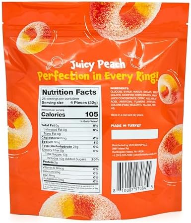 Peach Rings - 2 Pound Bag - Peach Gummies Candy - Sweet and Sour Candy for Office, Snacking, Dessert Decorating, and Goodie Bags - Classic Gummy Rings