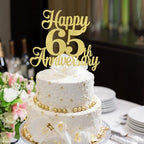 Kaoenla Happy 65th Anniversary Cake Topper - Gold Glitter Decorations for Wedding & Birthday Parties