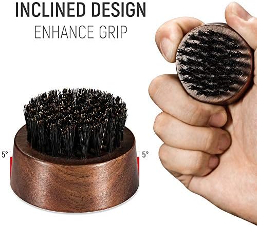 BFWood Beard Brush for Men - Boar Bristles Small and Round - Black Walnut Wood