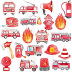 48Pcs Firefighter Theme Cupcake Toppers Fire Truck and Emergency Equipment Design Cupcake Toppers for Firetruck Firefighter Theme Birthday Party Fireman Baby Shower Supplies