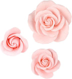 O'Creme Garden Roses Gumpaste Flower Set - Pink Edible Flowers for Cake Decorating - Sugar Flowers for Cakes, Candy, Cupcakes - Birthday, Wedding, Valentines, 3 Different Sizes, 2 of Each