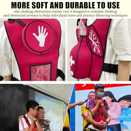 Airway Obstruction Simulation Training Vest, Anti Choking Obstruction Trainer Vest, Adjustable Shoulder Straps and Waist Belt, for Nurse & Student First Aid Teaching aldult-A-Red