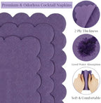 100 Pcs Cocktail Napkins, 2-Ply 5 x 5 Inches Disposable Scalloped Napkins, Thick Premium Dessert Napkins for Party, Wedding, Dinner, Birthday, Anniversary, Festival (Purple)