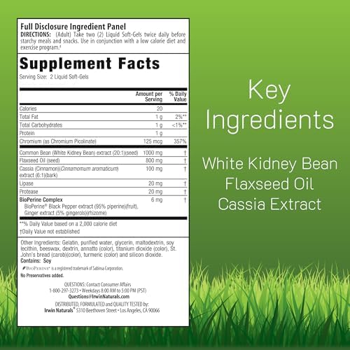 Irwin Naturals Maximum Strength 3-in-1 Carb Blocker - Neutralize Carbohydrates, Aids Digestion and Metabolism Booster - White Kidney Bean Extract + Chromium + Enzyme Blend - 150 Liquid Soft-Gels
