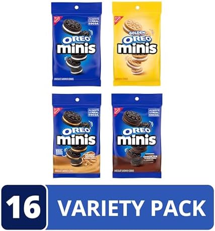 OREO Minis Sandwich Cookies Variety Pack, Original Creme, Chocolate Creme, Peanut Butter Chocolate, and Golden OREO, 16-3 oz Bags
