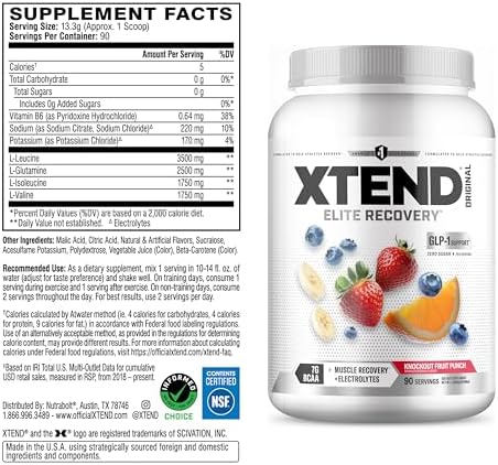 XTEND Original BCAA Powder Knockout Fruit Punch | Sugar Free Post Workout Muscle Recovery Drink with Amino Acids | 7g BCAAs for Men & Women | 90 Servings