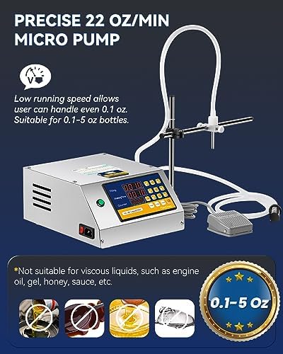 Hanchen Liquid Filling Machine Peristaltic Pump 5 Oz Automatic Bottle Filler Digital Control Cosmetic Oil Filler for Perfume, Water, Juice, Thick Eessential Oil (1 Head)