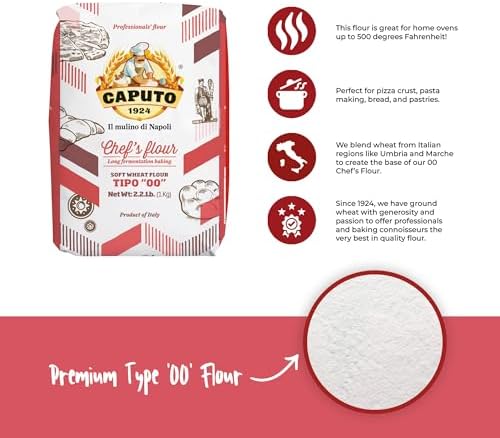 Antimo Caputo Chefs Flour, Italian Double Zero 00, Soft Wheat for Pizza Dough, Bread, & Pasta, 2.2 Pound (Pack of 10)