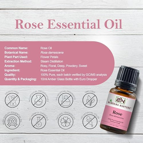Rose Essential Oil, 100% Pure Undiluted, Aromatherapy Oil for Diffuser, Hair & Skin Care