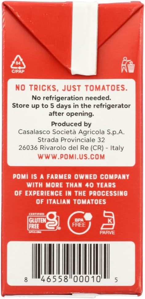 Pomi Finely Chopped Tomatoes, 100% Fresh Italian Tomatoes, Kosher, Gluten Free & Non-GMO, 26.46 Ounce