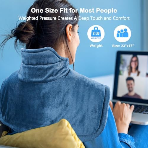 NIUONSIX Heating Pad for Neck Shoulders Back Pain Relief, Weighted Electric Heated Wrap for Home Office Relax, 6 Heat Settings 4 Auto-Off, Mothers Day Gifts for Mom Wife Birthday Gifts for Women Men