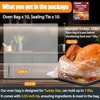 Turkey Oven Bags for Perfect Roasting - 21.7’’ x 23.6’’, 10 Counts, Large Size Turkey Cooking Bags for Oven, Locks in Juices for Flavorful Turkey - Microwave Safe, Thanksgiving, Christmas Essentials