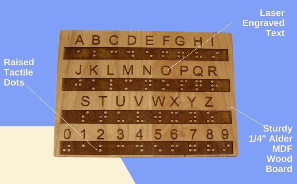 Creative Escape Rooms Made in USA - Raised Dots Braille Alphabet and Number Wood Board - Learn Braille - Tactile Montessori - Teaching Aid