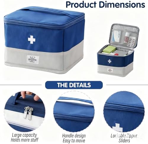 Travel Medicine Bag Organizer, Portable Medical Bag Empty, for Home, Travel, Camping, Car, Hiking & Outdoor Emergencies, Emergency Medical Kits (Blue)