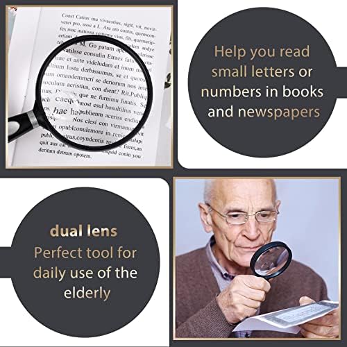 Feosky Handheld Reading Magnifier, 10X Magnifier, 75mm Shatterproof Lens, Non-Slip Handle for Adults Close Work, Seniors Reading and Nature Exploration, Hobby Observation(Silver)