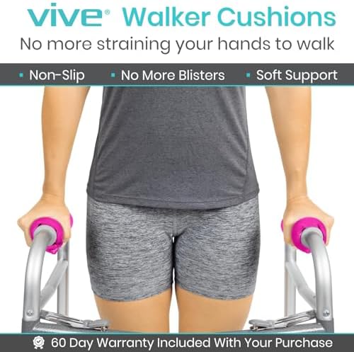 Vive Walker Handle Cushions - Padded Hand Covers - Soft Cushion Padding Medical for Folding Rolling Wheelchair, Rollator Handle, Senior, Elderly Grippers - Crutch Handle Pad Grips - Mobility Aid
