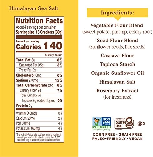 Simple Mills Veggie Pita Crackers, Himalayan Salt - Gluten Free, Vegan, Healthy Snacks, Paleo Friendly, 4.25 Ounce (Pack of 1)