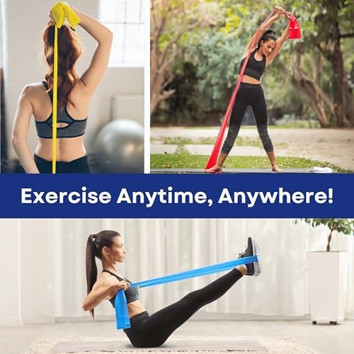 RMS Resistance Bands with Instruction Guide & Carry Bag - Latex Free Exercise Band for Working Out, Physical Therapy, Rehab, Stretch, Yoga & Pilates, Set of 3