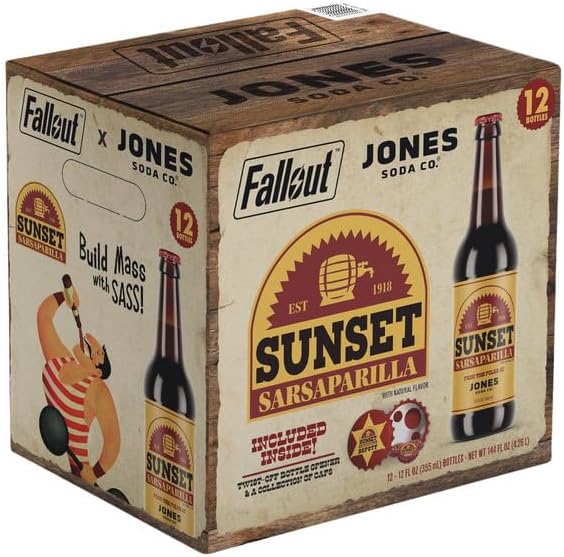 Jones Soda Co. Sunset Sarsaparilla | 12 Count of Sunset Sarsparilla in 12 oz Glass Bottles | Collectable Set | Complete Set with Box