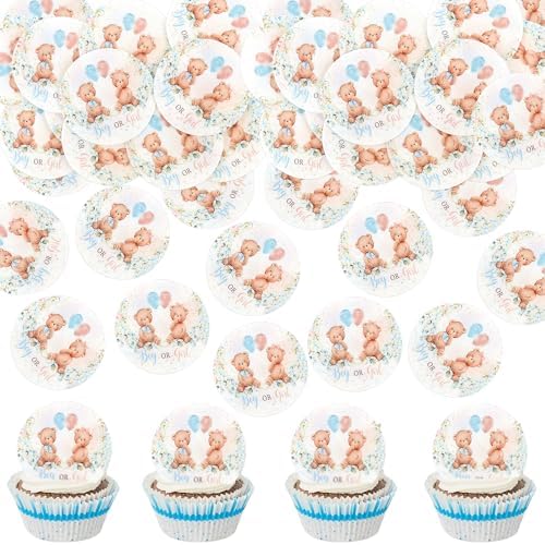 40Pcs Edible Circle Boy or Girl Baby Bears Cupcake Toppers for Gender Reveal Boy-Girl Twins Bear Cupcake Picks for Twins Baby Shower Boys Girls Bearly Birthday Cupcake Decoratiions