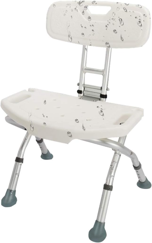 Folding Bath Bench Adjustable Height, Lightweight Compact and Small Shower Chair Seat Stable Bathroom Stool with Backrest Non-Slip, Bathtub Stool for Seniors, White