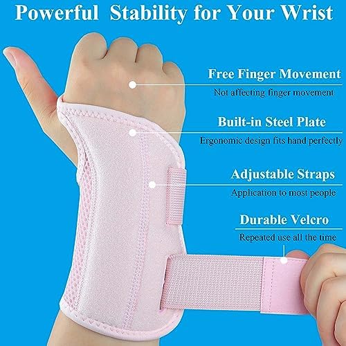 Carpal Tunnel Wrist Brace, Adjustable Wrist Support Brace, Night Wrist Sleep Supports Splints Arm Stabilizer (Left Hand, S/M, Pink)