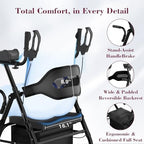 Upright Rollator Walker, Heavy Duty Stand Up Walkers for Seniors with Seat and Reversible Backrest, Foldable Standing Rollator with 8" Anti-Slip PU Wheels, Black