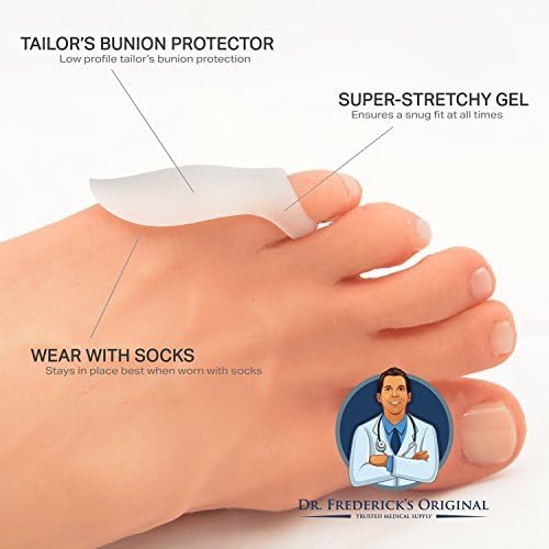 Dr. Frederick’s Original Tailor’s Bunion Pads - 6 ct Low Profile Soft Gel Spacers for Bunionette Relief - Cushions Pinky Toe & Reduces Friction - Washable, Latex-Free, Doctor-Developed Foot Protectors