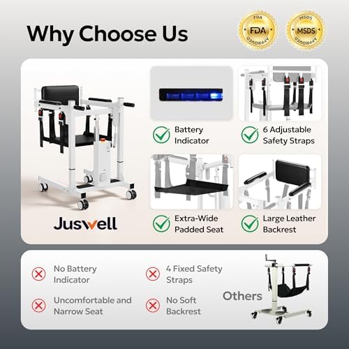 Patient Lift Transfer Chair, Electric Patient Lift for Home with Emergency Stop & Battery Indicator, Foldable Transfer Chairs for Seniors, Elderly, Bed to Sofa, Wheelchair Transfer